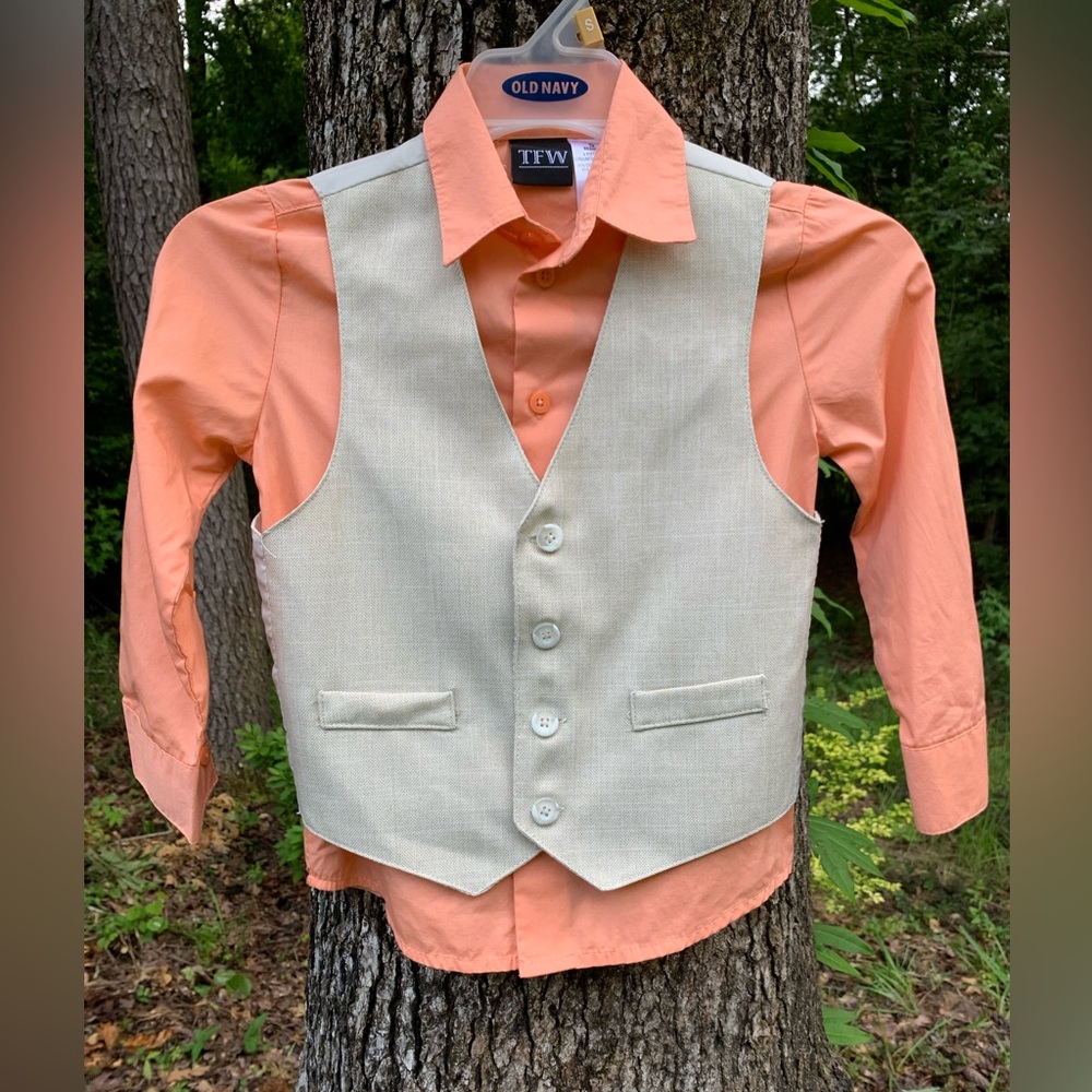 Boys size 5 regular button down shirt and vest.